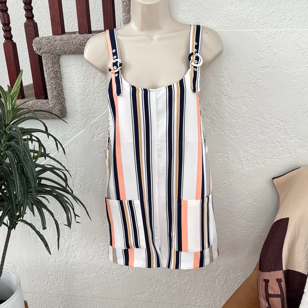 FOREVER21 Women’s Striped Romper Cover up Spring Summer Adjustable Strap S NWOT